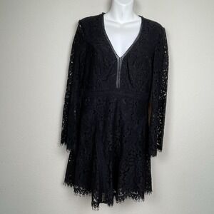 Bardot Size 6 Black Lace‎ Mini Dress Bell Sleeve Witchy Whimsigoth Coquette